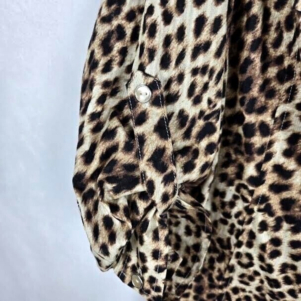 Sami & Jo Animal‎ Print Leopard Shirt Jacket Women XL Roll Tab Sleeve - Picture 3 of 7